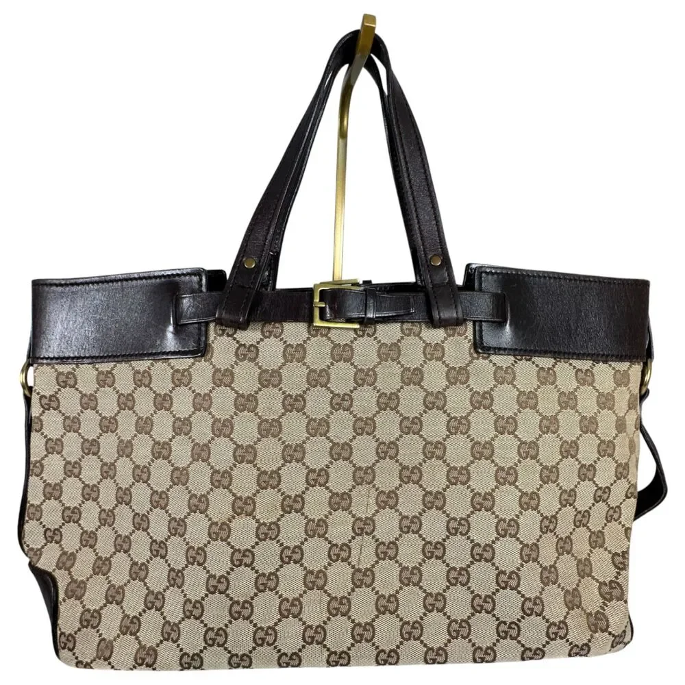 Gucci GG Canvas Brown Leather Tote Shoulder Bag 106251 - Picture 7 of 9